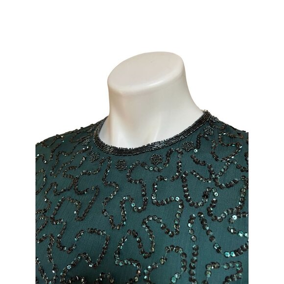 Vintage 90s NWT Beaded Sequin Soutache Cocktail Dress Emerald Green Size S/M - Picture 5 of 12